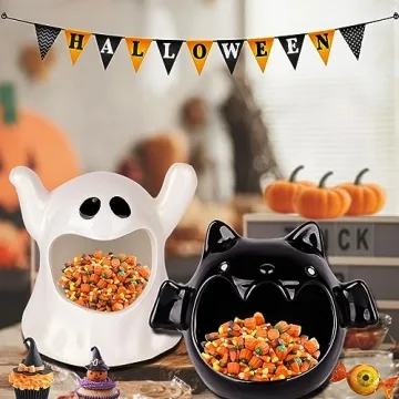 DIYDEC Halloween Candy Bowls – Spooky Ghost and Adorable Bat Ceramic Dishes