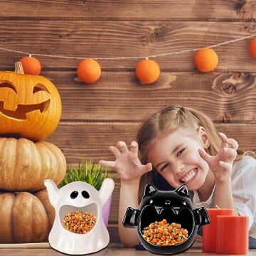 DIYDEC Halloween Candy Bowls - Ghost & Bat Dishes