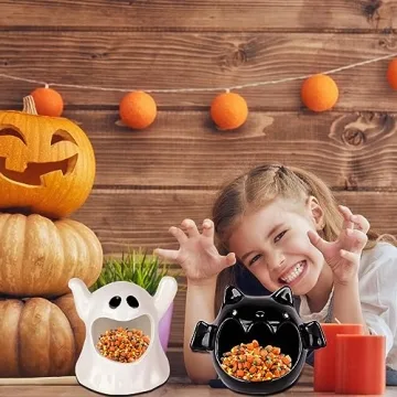 DIYDEC Halloween Candy Bowls - Ghost & Bat Dishes