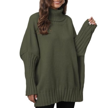 Pullocardi Fall Sweaters for Women 2024 Oversized Batwing Sweaters for Women Turtleneck Sweater with...