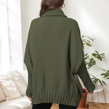 Pullocardi Fall Sweaters for Women 2024 Oversized Batwing Sweaters for Women Turtleneck Sweater with Long Sleeve, Army Green