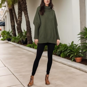 Pullocardi Fall Sweaters for Women 2024 Oversized Batwing Sweaters for Women Turtleneck Sweater with Long Sleeve, Army Green