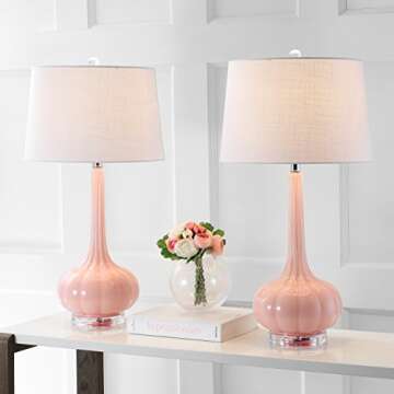 JONATHAN Y JYL1079A-SET2 Set of 2 Table Lamps Bette 28.5" Glass Teardrop LED Table Lamp Contemporary Bedside Desk Nightstand Lamp for Bedroom Living Room Office College Bookcase, Pink
