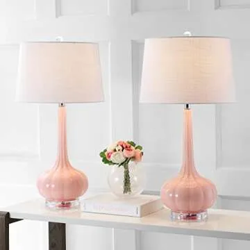 JONATHAN Y JYL1079A-SET2 Set of 2 Table Lamps Bette 28.5" Glass Teardrop LED Table Lamp Contemporary Bedside Desk Nightstand Lamp for Bedroom Living Room Office College Bookcase, Pink