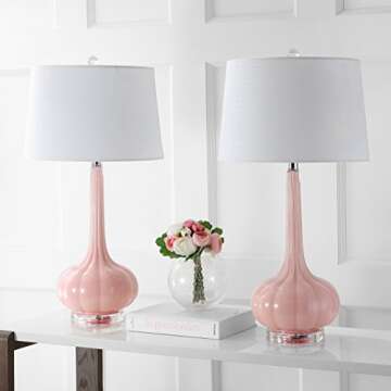 JONATHAN Y JYL1079A-SET2 Set of 2 Table Lamps Bette 28.5" Glass Teardrop LED Table Lamp Contemporary Bedside Desk Nightstand Lamp for Bedroom Living Room Office College Bookcase, Pink