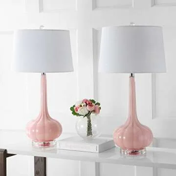 JONATHAN Y JYL1079A-SET2 Set of 2 Table Lamps Bette 28.5" Glass Teardrop LED Table Lamp Contemporary Bedside Desk Nightstand Lamp for Bedroom Living Room Office College Bookcase, Pink