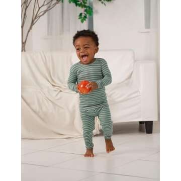 AVAUMA Stripe Pattern Newborn Baby Little Boys Girls Snug-Fit Pajamas Long sleeve Sets Pjs Kids Clothes (M/Olive Green)