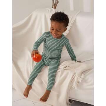AVAUMA Stripe Pattern Newborn Baby Little Boys Girls Snug-Fit Pajamas Long sleeve Sets Pjs Kids Clothes (M/Olive Green)