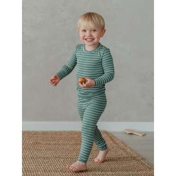 AVAUMA Stripe Pattern Newborn Baby Little Boys Girls Snug-Fit Pajamas Long sleeve Sets Pjs Kids Clothes (M/Olive Green)
