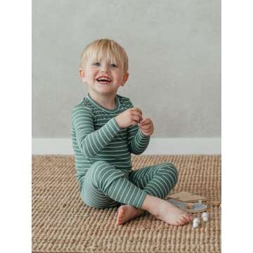 AVAUMA Stripe Pattern Newborn Baby Little Boys Girls Snug-Fit Pajamas Long sleeve Sets Pjs Kids Clothes (M/Olive Green)