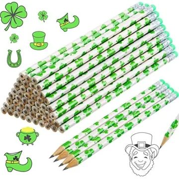 St. Patrick's Day Pencils Shamrock Wooden Pencils Green Party Pencil for Kids Schools Classroom Supp...