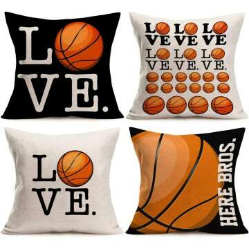 Basketball Pillowcase Set of 4 - Cotton Linen 18x18