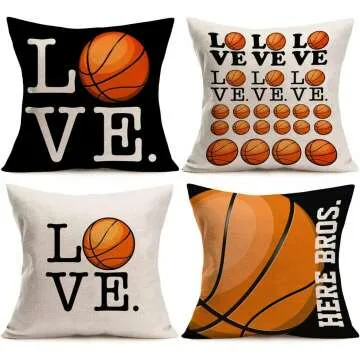Basketball Pillowcase Set of 4 - Cotton Linen 18x18