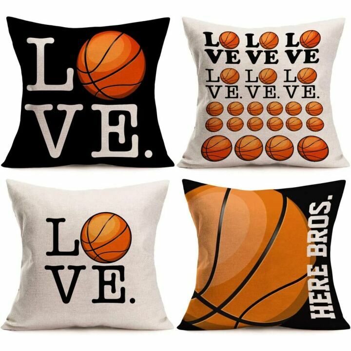 Basketball Pillowcase Set of 4 - Cotton Linen 18x18