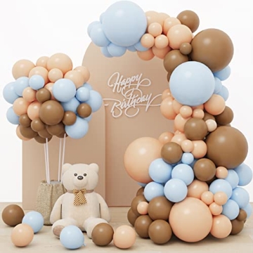RUBFAC 156pcs Brown Blue Balloon Garland Arch Kit for Baby Showers and Birthdays