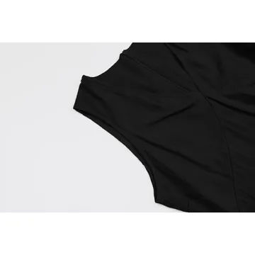 CHARTOU Women's Summer Sleeveless Mini Dress Cotton Linen V Neck Cinched A Line Slim Tank Short Dress (X-Large, Black)