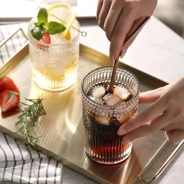 Kingrol 6 Pack 12 oz Romantic Water Glasses, Premium Drinking Glasses Tumblers, Vintage Glassware Set for Juice, Beverages, Beer, Cocktail