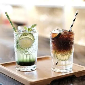 Kingrol 6 Pack 12 oz Romantic Water Glasses, Premium Drinking Glasses Tumblers, Vintage Glassware Set for Juice, Beverages, Beer, Cocktail