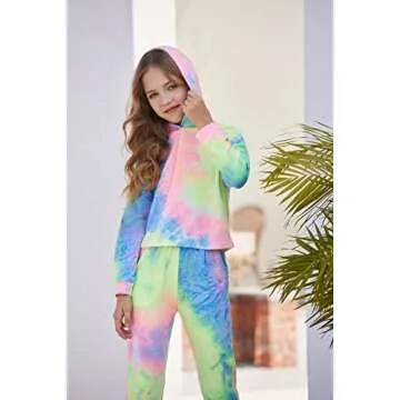 Greatchy Girls Tie-Dye Crop Hoodies Pullover Sweatshirt Jogger Pants Tracksuit Leggings Outfit Clothes Set