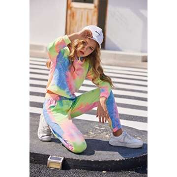 Greatchy Girls Tie-Dye Crop Hoodies Pullover Sweatshirt Jogger Pants Tracksuit Leggings Outfit Clothes Set