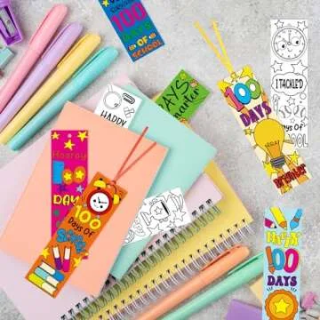 3sscha 72Pcs 100th Day of School Color Your Own Bookmarks, Kids DIY Coloring Blank Bookmarks 100 Days Celebration Classroom Activity Party Supplies Party Game Prize Goodie Bag Fillers Reading Rewards