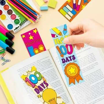 3sscha 72Pcs 100th Day of School Color Your Own Bookmarks, Kids DIY Coloring Blank Bookmarks 100 Days Celebration Classroom Activity Party Supplies Party Game Prize Goodie Bag Fillers Reading Rewards