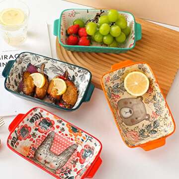 Cabilock Baking Dish Ceramic Casserole Dish Christmas Baking Dishes Rectangular Baking Pans Hand Painted Casserole Dish for Home
