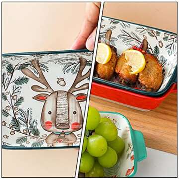 Cabilock Baking Dish Ceramic Casserole Dish Christmas Baking Dishes Rectangular Baking Pans Hand Painted Casserole Dish for Home