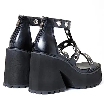 Goiphrri Women's Punk Goth Chunky Heel Platform Sandals