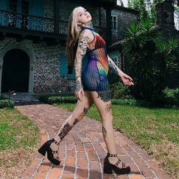 Goiphrri Women's Punk Goth Chunky Heel Platform Sandals