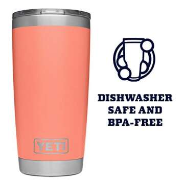 YETI Rambler 20 oz Tumbler, Stainless Steel, Vacuum Insulated with MagSlider Lid, Coral