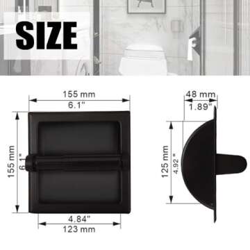 Black Recessed Toilet Paper Holder, Wall-Mounted Tissue Paper Holder Stainless Steel Toilet Paper Holder for Bathroom Accessories, Rear Mounting Bracket Included