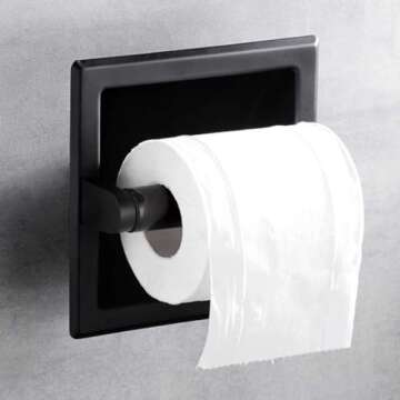 Black Recessed Toilet Paper Holder, Wall-Mounted Tissue Paper Holder Stainless Steel Toilet Paper Holder for Bathroom Accessories, Rear Mounting Bracket Included