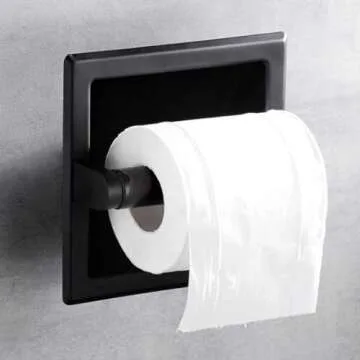 Black Recessed Toilet Paper Holder, Wall-Mounted Tissue Paper Holder Stainless Steel Toilet Paper Holder for Bathroom Accessories, Rear Mounting Bracket Included