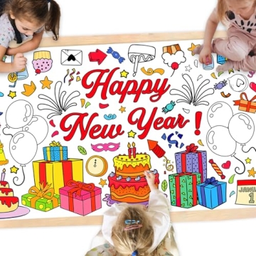 JarThenaAMCS Happy New Year Coloring Poster - Giant 31.4 x 72in Design for Fun Family Activities