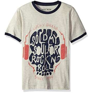 Lucky Brand Boys' Short Sleeve Legacy Crew Neck T-Shirt, Rock N Roll Oatmeal 4039, 10-12