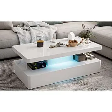 IKIFLY High Gloss LED Coffee Table with Storage and 16 Colors