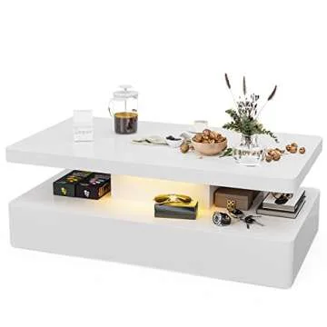 IKIFLY High Gloss LED Coffee Table with Storage and 16 Colors