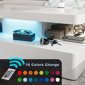 IKIFLY High Gloss LED Coffee Table with Storage and 16 Colors