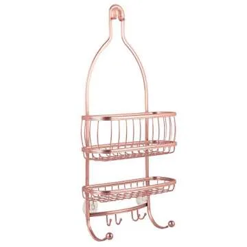 Stylish Hanging Shower Caddy with Hooks in Rose Gold
