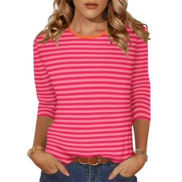 Zeagoo Striped 3/4 Sleeve Crew Neck Blouses - Women's Tunic Top for Casual Work and Spring Fashion