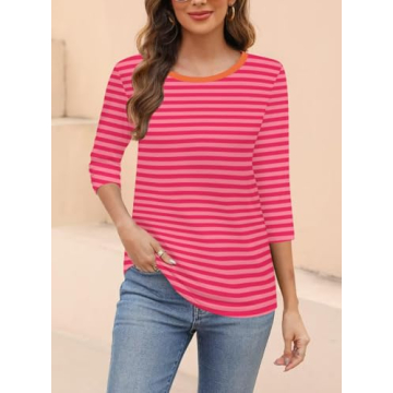 Zeagoo Striped 3/4 Sleeve Blouses for Women - Fashionable Casual Tops