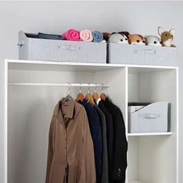 KEEGH Closet Baskets and Storage Bins for Shelves Linen Closet Shelf Organizers and Storage Box Trapezoid Storage Bins Shelf Baskets with Handles for Closet Organization (Grey, 3 Pack)