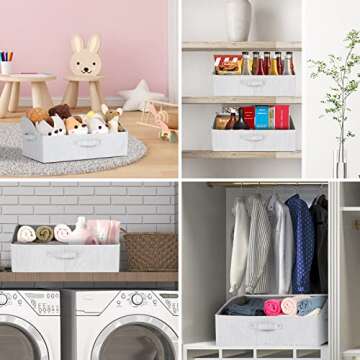 KEEGH Closet Baskets and Storage Bins for Shelves Linen Closet Shelf Organizers and Storage Box Trapezoid Storage Bins Shelf Baskets with Handles for Closet Organization (Grey, 3 Pack)