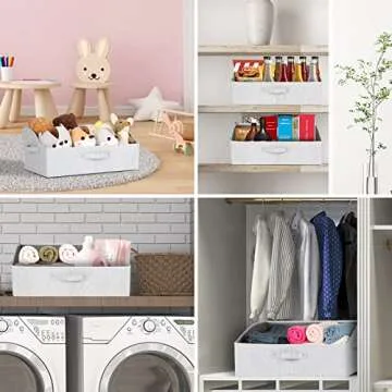 KEEGH Closet Baskets and Storage Bins for Shelves Linen Closet Shelf Organizers and Storage Box Trapezoid Storage Bins Shelf Baskets with Handles for Closet Organization (Grey, 3 Pack)