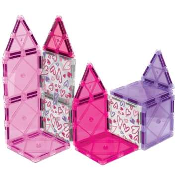 CreateOn Crayola Magnetic Tiles, Building Set for Kids, Magnetic Toy, Travel Toys, Classroom Sensory Toy Blocks, STEM & Montessori Tools for Boys & Girls Ages 3+, 14-Piece Set (Valentines Day)