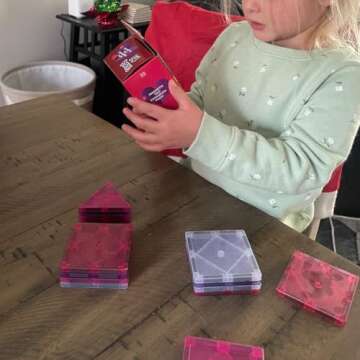 CreateOn Crayola Magnetic Tiles, Building Set for Kids, Magnetic Toy, Travel Toys, Classroom Sensory Toy Blocks, STEM & Montessori Tools for Boys & Girls Ages 3+, 14-Piece Set (Valentines Day)