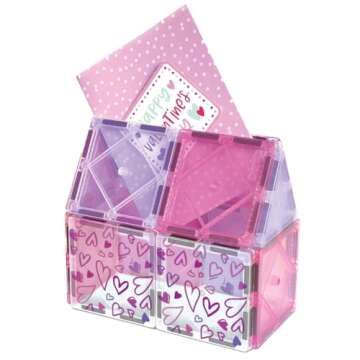 CreateOn Crayola Magnetic Tiles, Building Set for Kids, Magnetic Toy, Travel Toys, Classroom Sensory Toy Blocks, STEM & Montessori Tools for Boys & Girls Ages 3+, 14-Piece Set (Valentines Day)