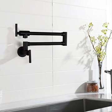 PHASAT Pot Filler Faucet Wall Mounted Matte Black Double Joint Spout Swing Arm Single Hole Two Handle Brass Kitchen Stove Faucet,71211B