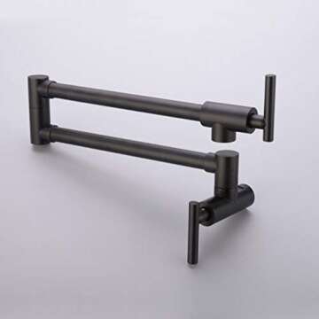 PHASAT Pot Filler Faucet Wall Mounted Matte Black Double Joint Spout Swing Arm Single Hole Two Handle Brass Kitchen Stove Faucet,71211B